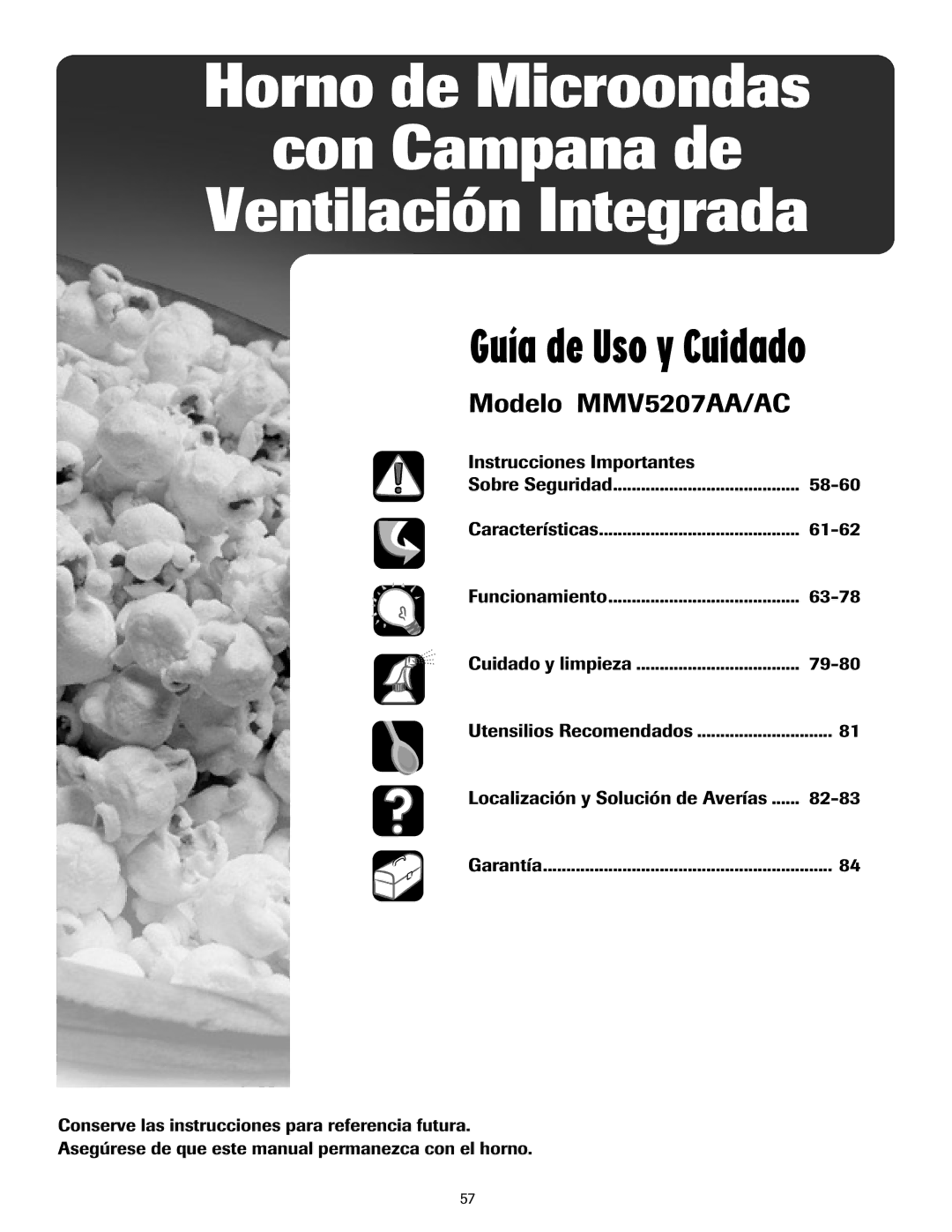 Whirlpool MMV5207AA/AC important safety instructions Horno de Microondas Con Campana de Ventilación Integrada, Garantía 