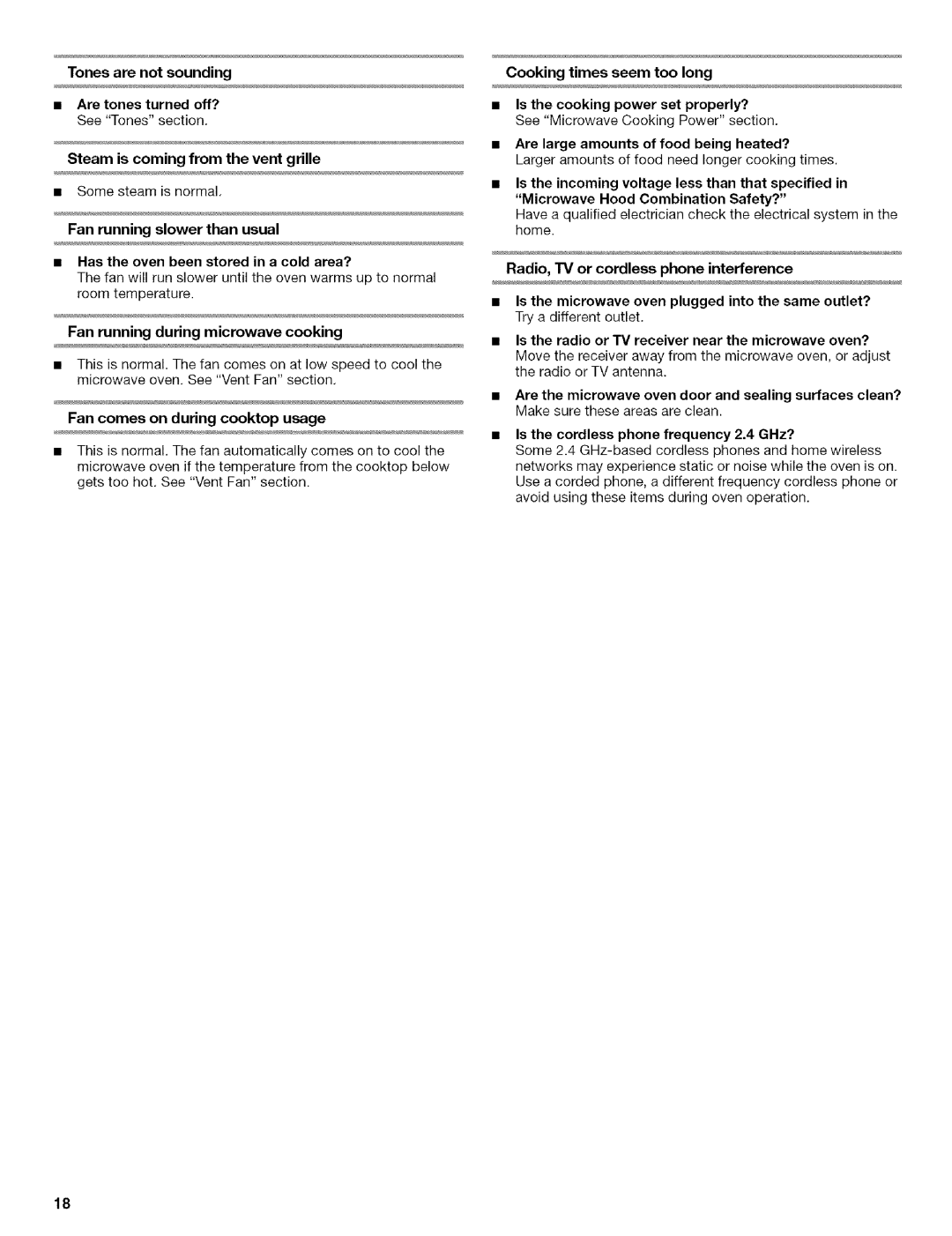 Whirlpool MODEL MH1170XS manual Cooking times seem too long, Radio, TV or cordless phone interference 