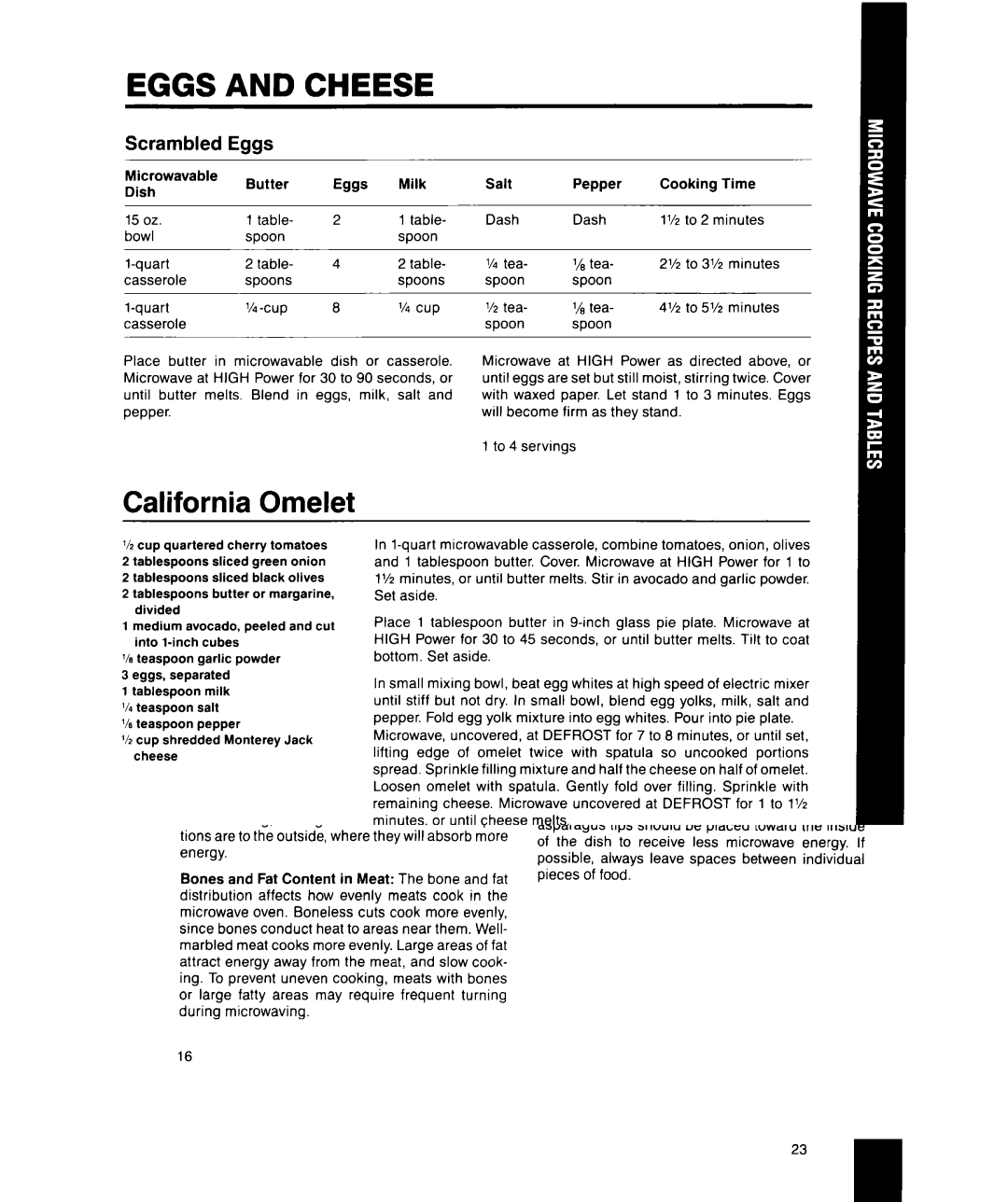 Whirlpool MS1600XW manual Eggs and Cheese, California Omelet, Cheese Sauce 