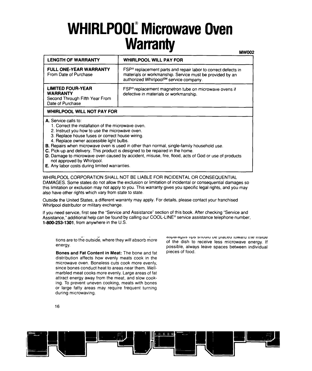 Whirlpool MS1600XW manual Length of Warranty, Limited FOUR-YEAR Warranty, Second Through Fifth Year From Date of Purchase 