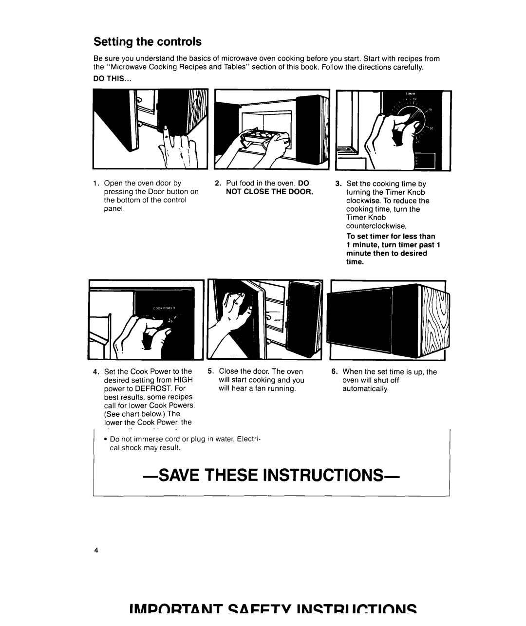 Whirlpool MS1600XW Setting the controls, To stop the oven, Defrosting in your microwave oven, Do this, Cook Power Chart 