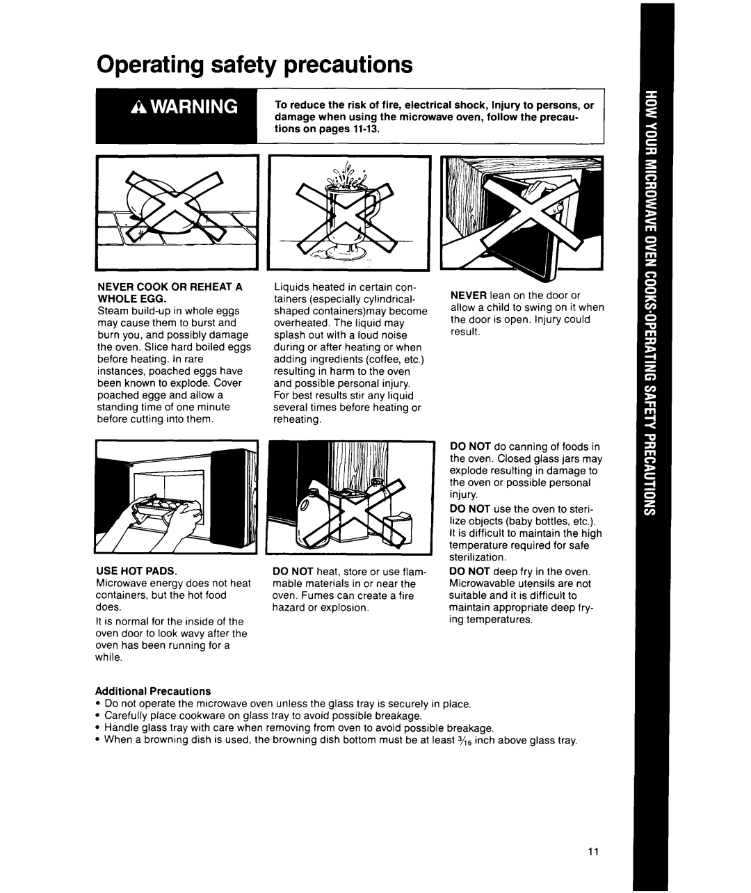 Whirlpool MS1600XW manual Operating safety precautions 