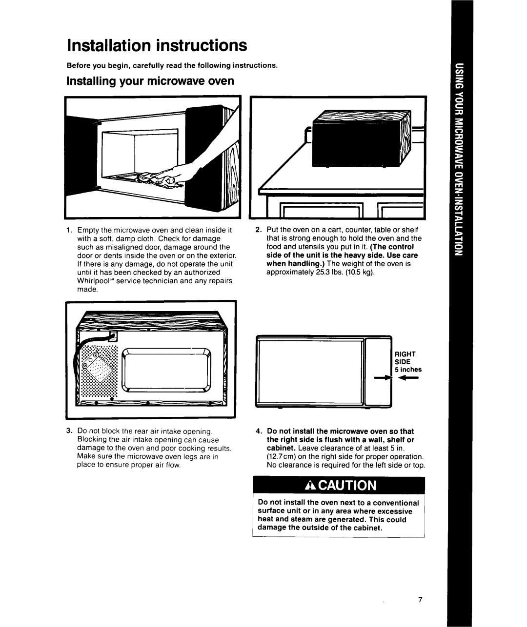 Whirlpool MS1600XW manual Installation instructions, Installing your microwave oven, Ir 11Ir 