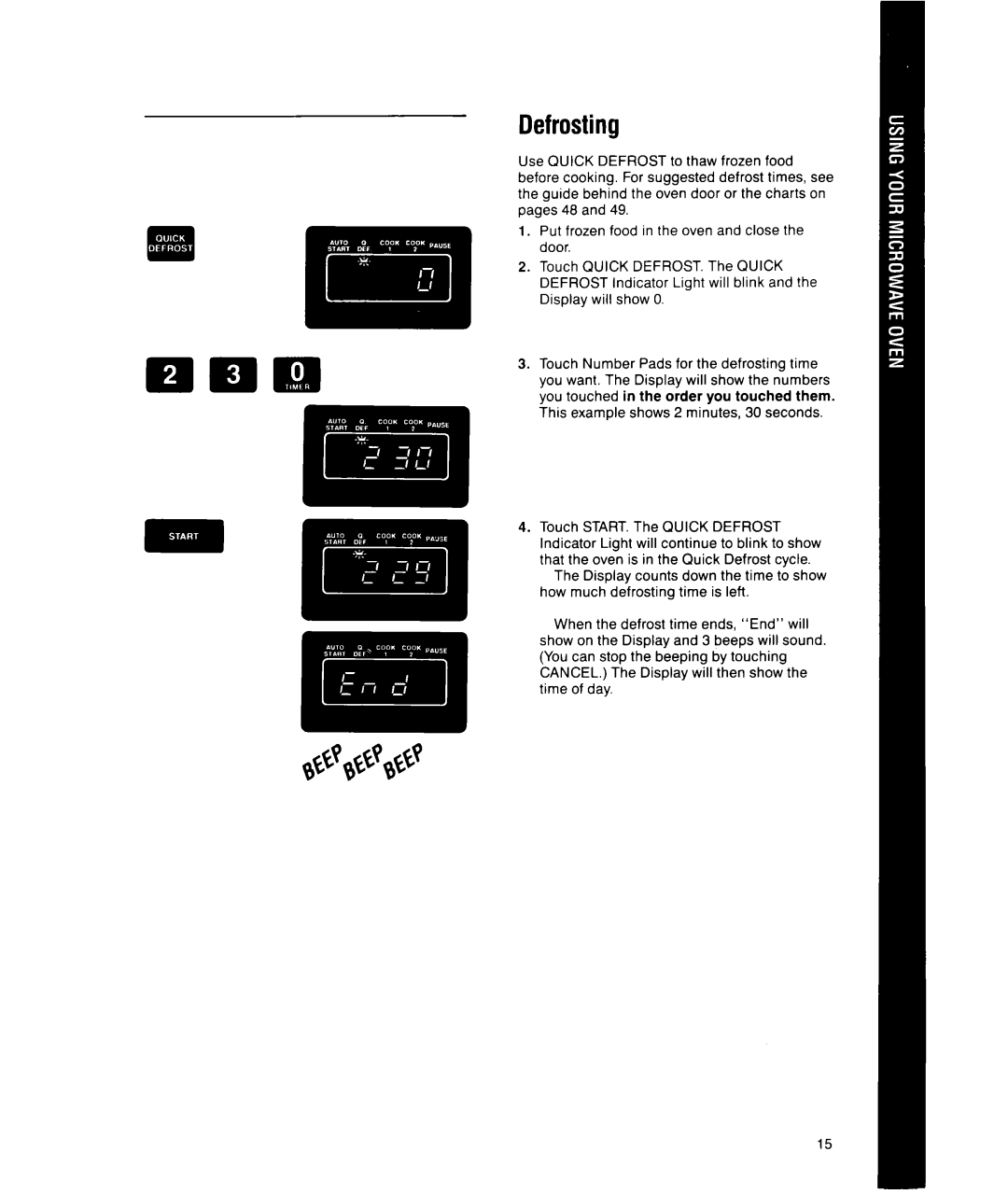 Whirlpool MS1451XWI, MS1650XW manual Defrosting 