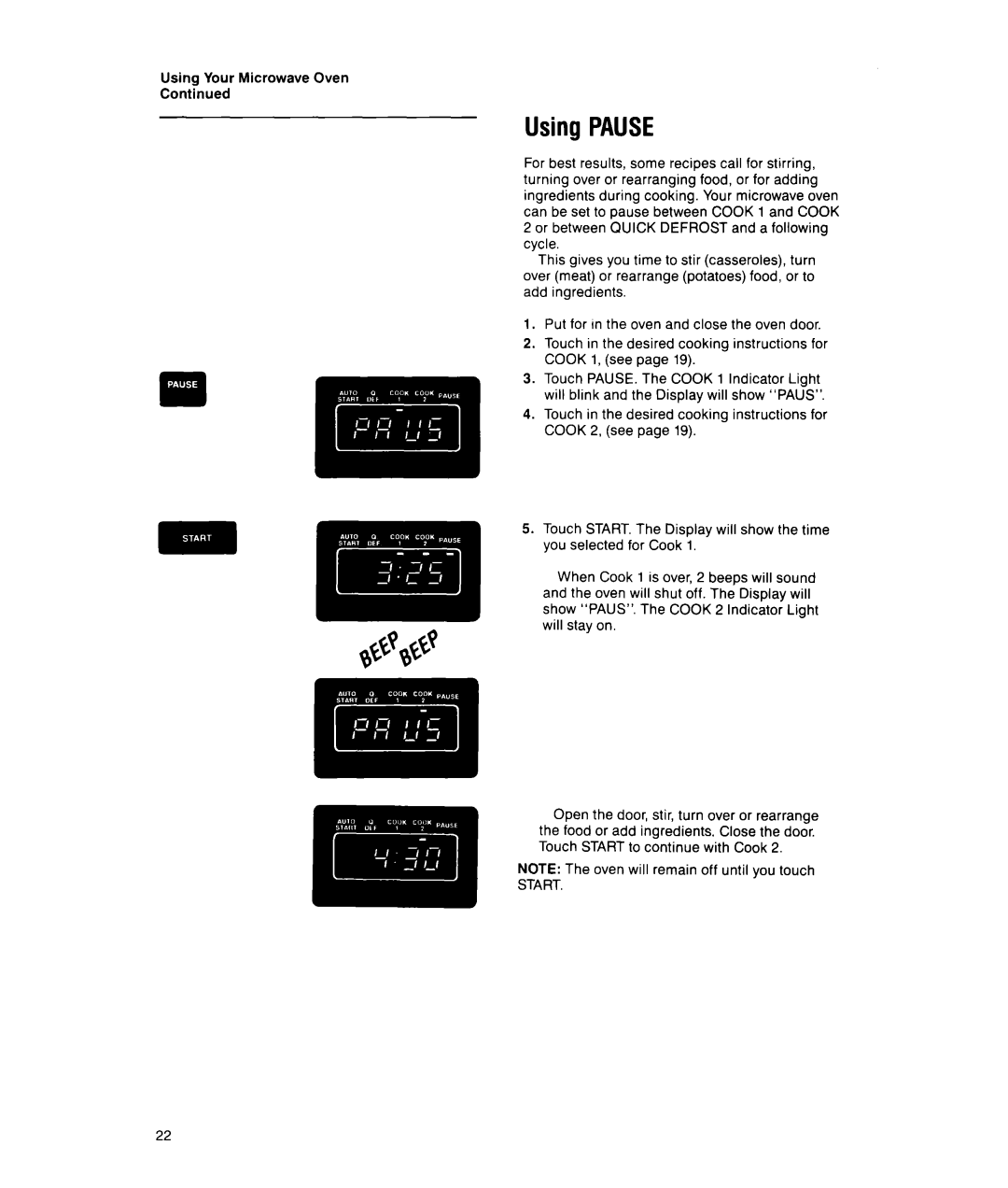 Whirlpool MS1650XW, MS1451XWI manual Using Pause, Using Your Microwave Oven 