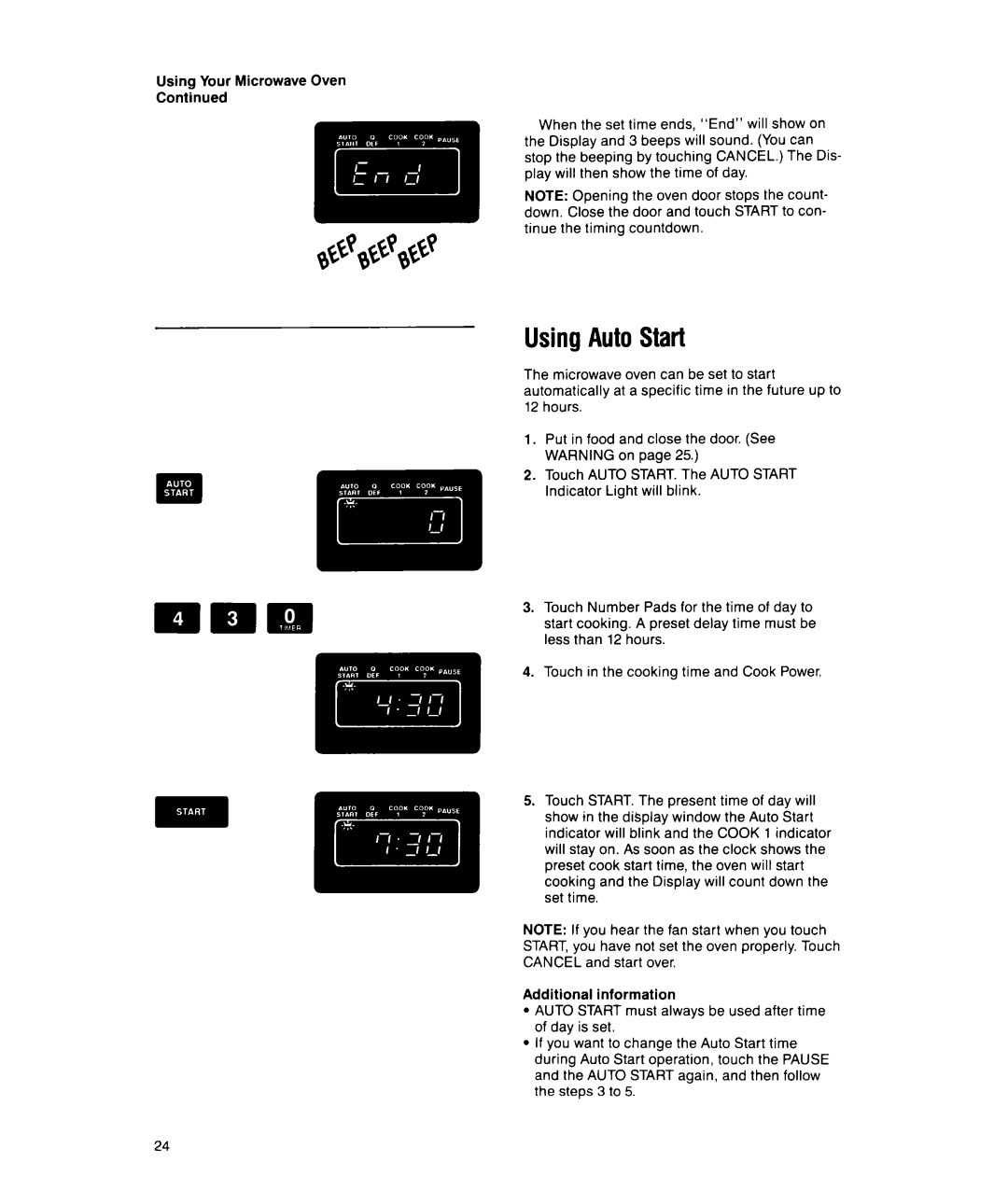 Whirlpool MS1650XW, MS1451XWI manual Using Auto Start 