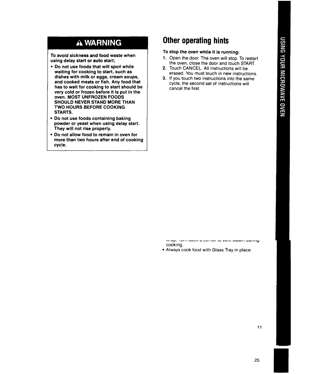 Whirlpool MS1451XWI, MS1650XW manual Otheroperating hints, To stop the oven while it is running 