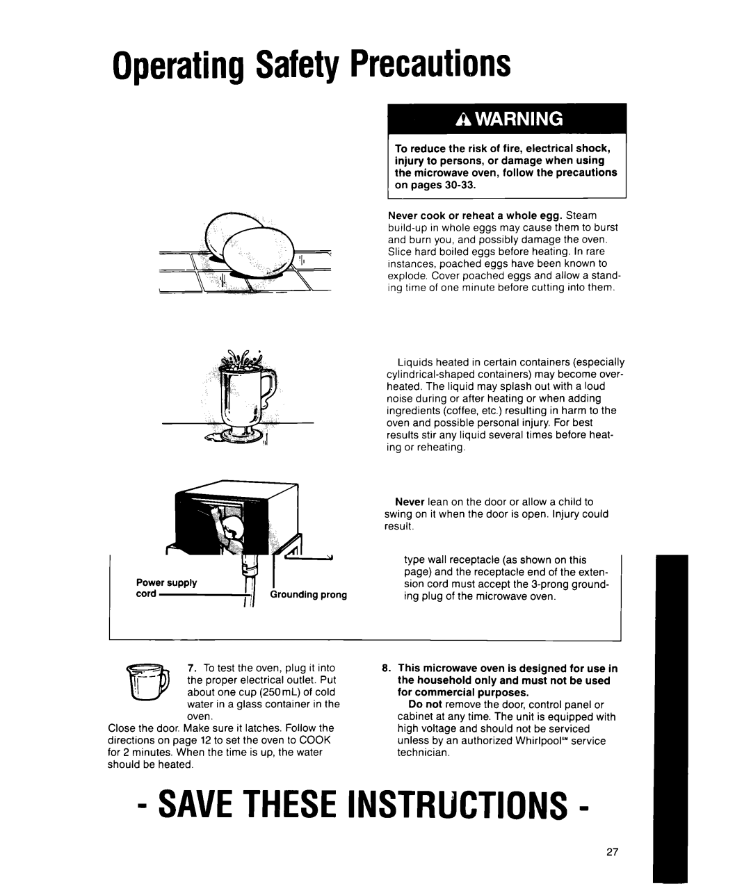 Whirlpool MS1650XW, MS1451XWI manual OperatingSafety Precautions 