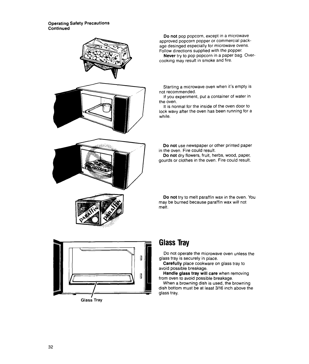 Whirlpool MS1650XW, MS1451XWI manual GlassTray, Operating Safety Precautions 