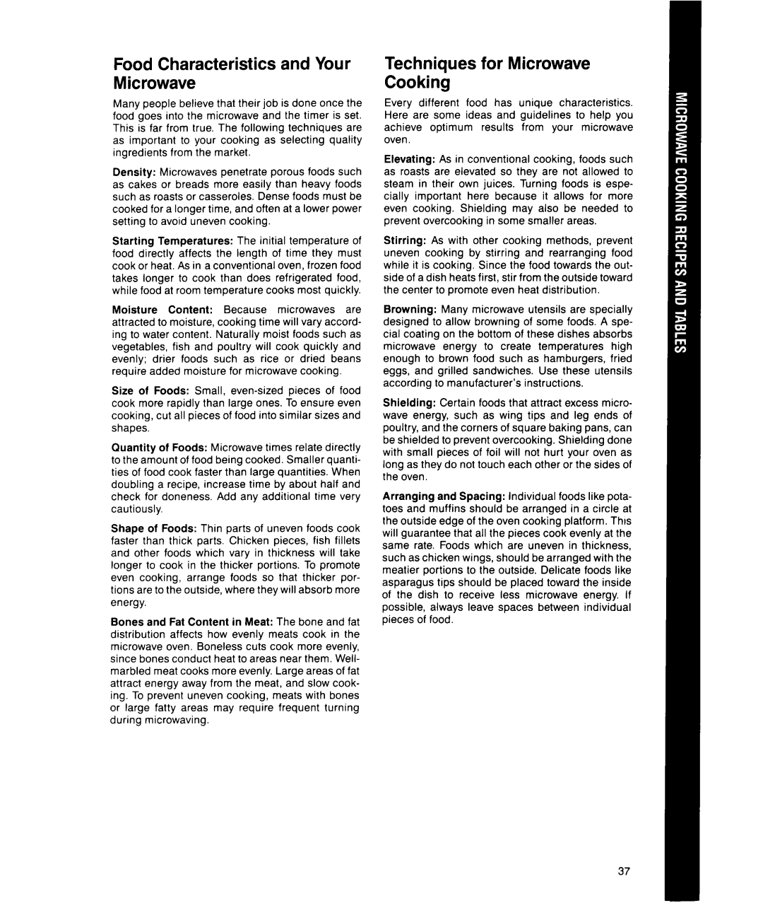 Whirlpool MS1451XWI, MS1650XW manual Food Characteristics and Your Microwave 