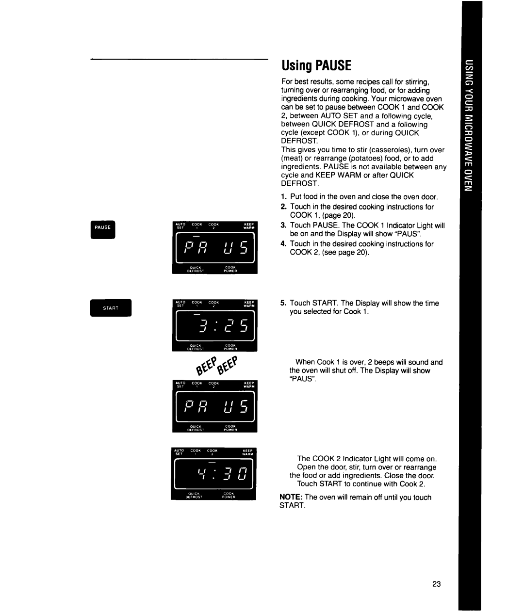 Whirlpool MS2101XW, MS2100XW manual Using PAUSE 
