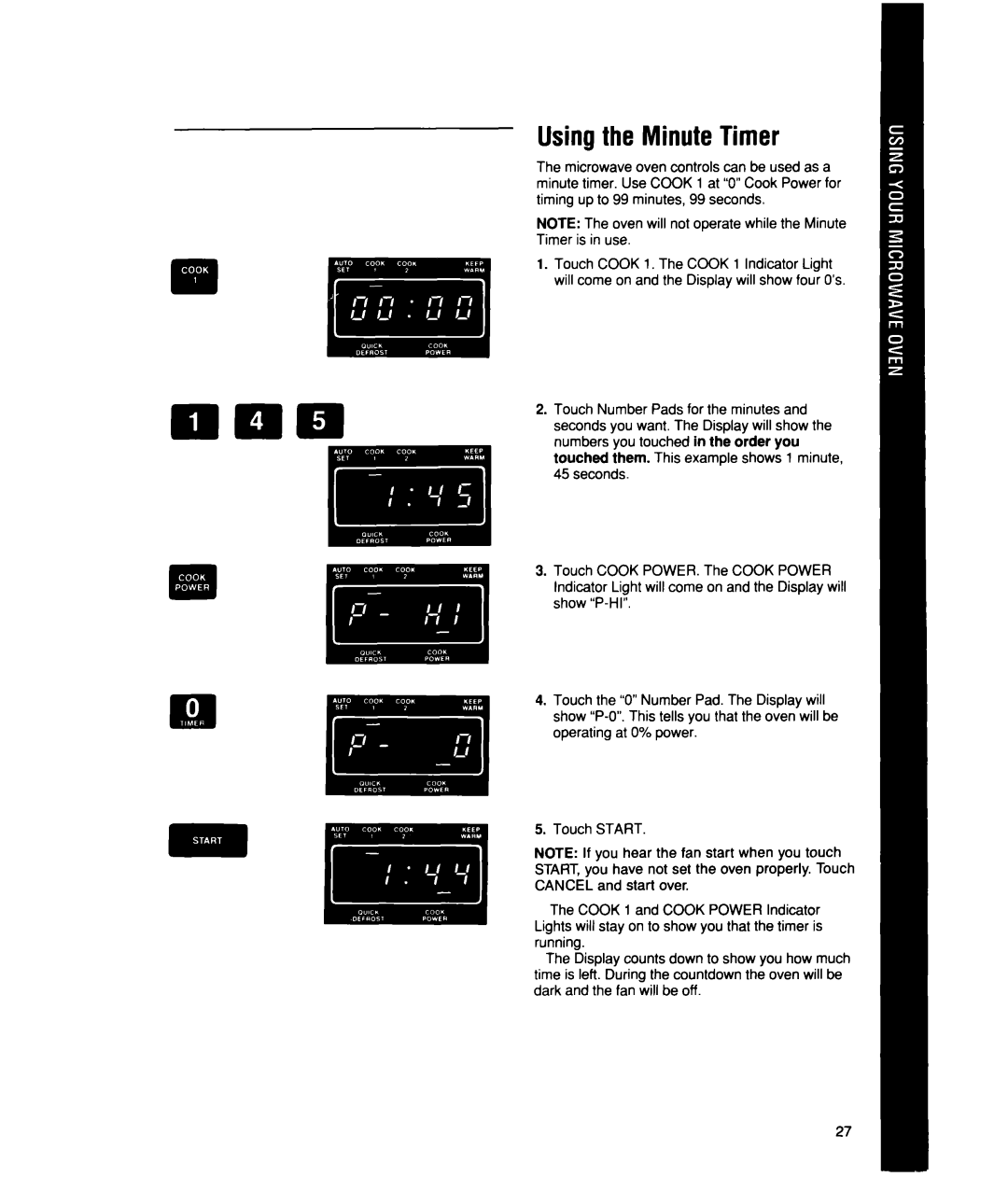 Whirlpool MS2101XW, MS2100XW manual Using the Minute Timer 