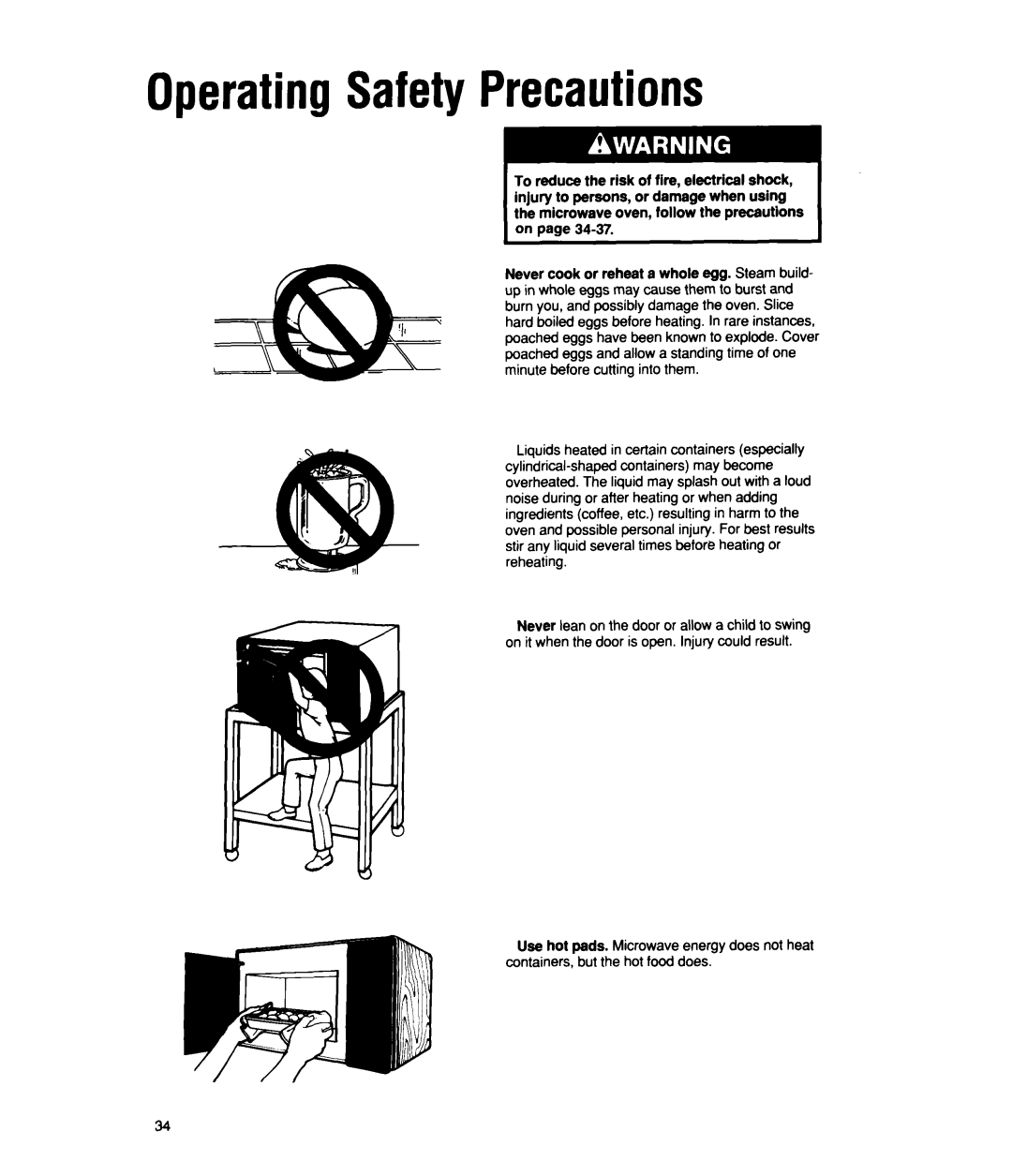Whirlpool MS2100XW, MS2101XW manual Operating Safety Precautions 