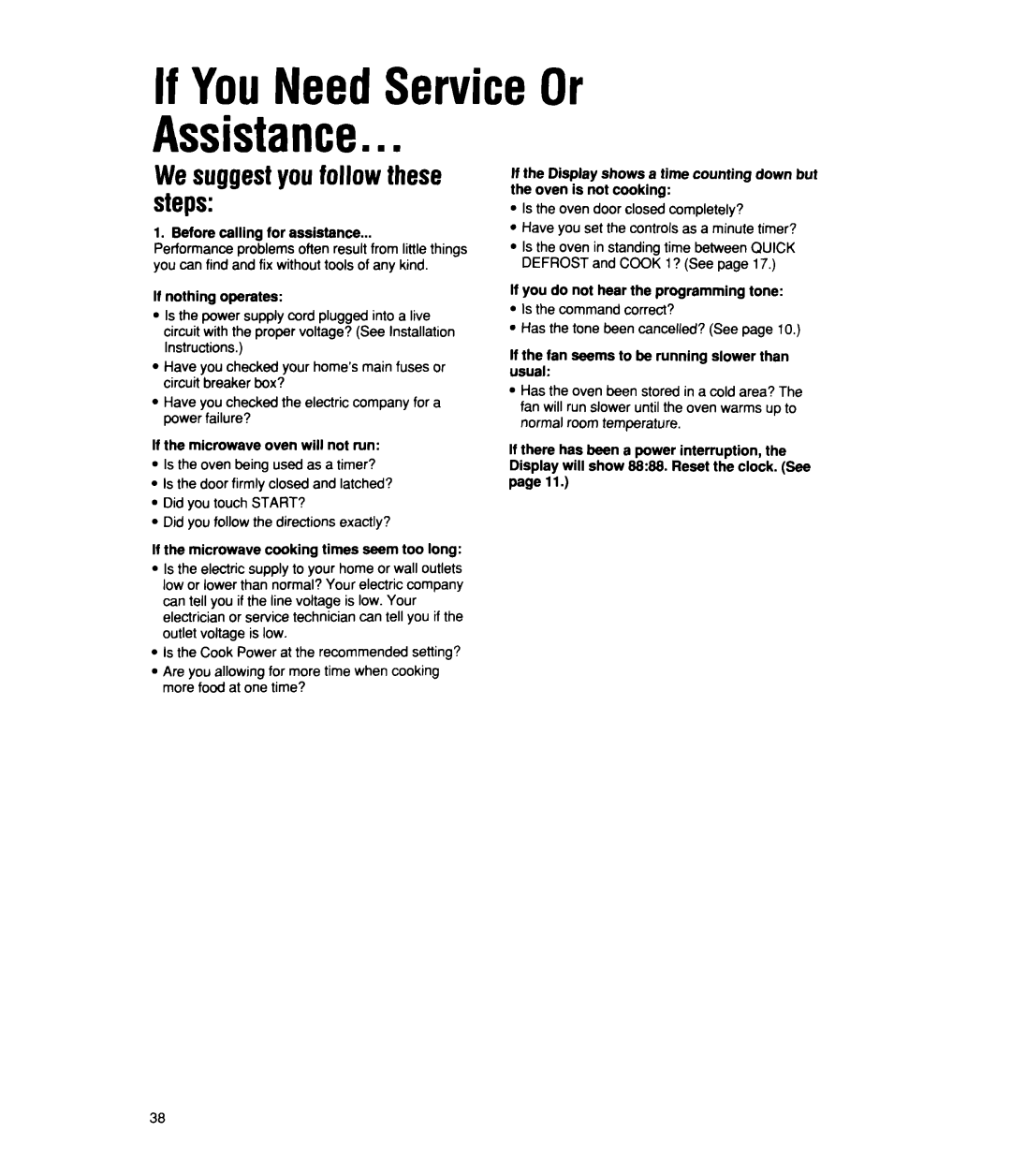 Whirlpool MS2100XW If You Need Service Or Assistance.n n, We suggest you follow these steps, Before calling for assistance 