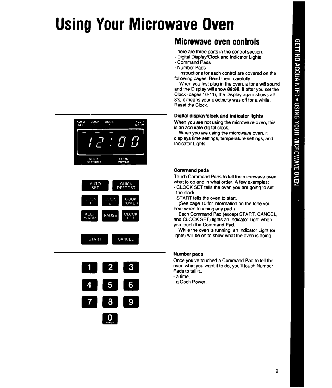 Whirlpool MS2101XW manual Using Your Microwave Oven, Microwave oven controls, Digital display/clock and indicator lights 