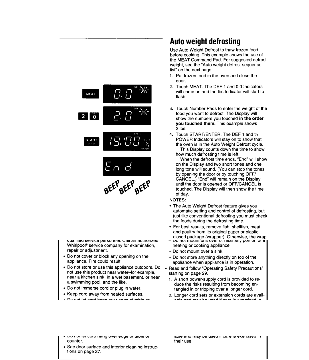 Whirlpool MS3080XB user manual Autoweight defrosting 