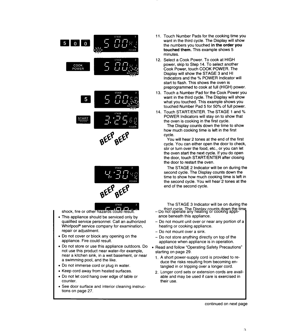 Whirlpool MS3080XB user manual Auto Weight Defrost + Standing Time + Cook + Warm Hold 