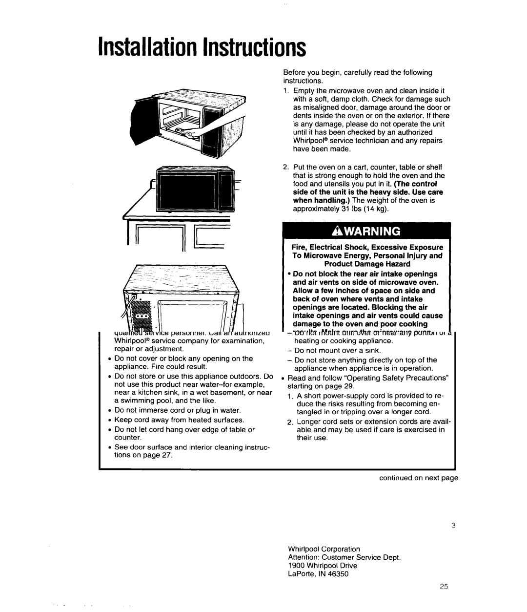 Whirlpool MS3080XB user manual InstallationInstructions, MK3082XAB 