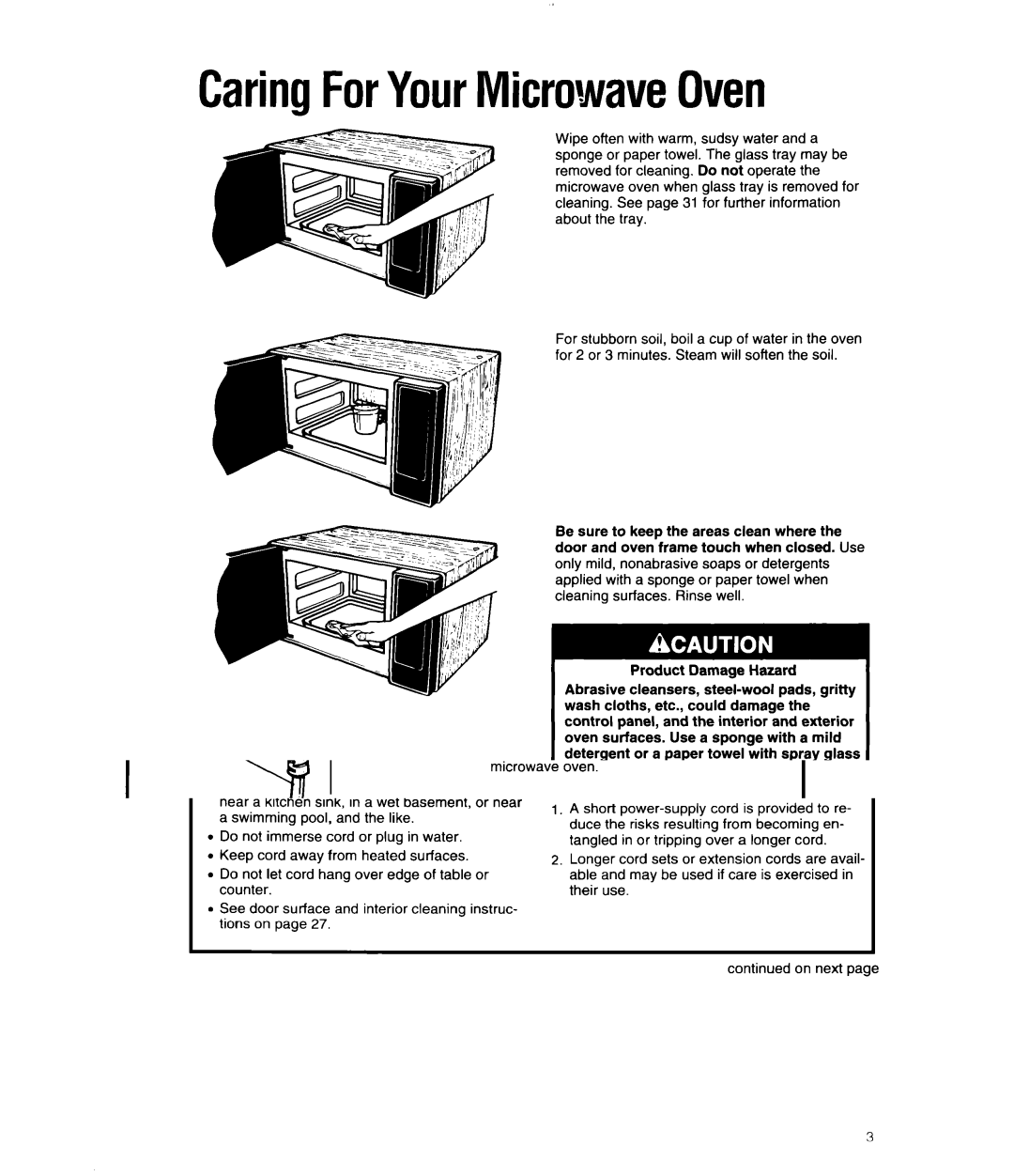 Whirlpool MS3080XB user manual CaringForYourMicrowaveOven 