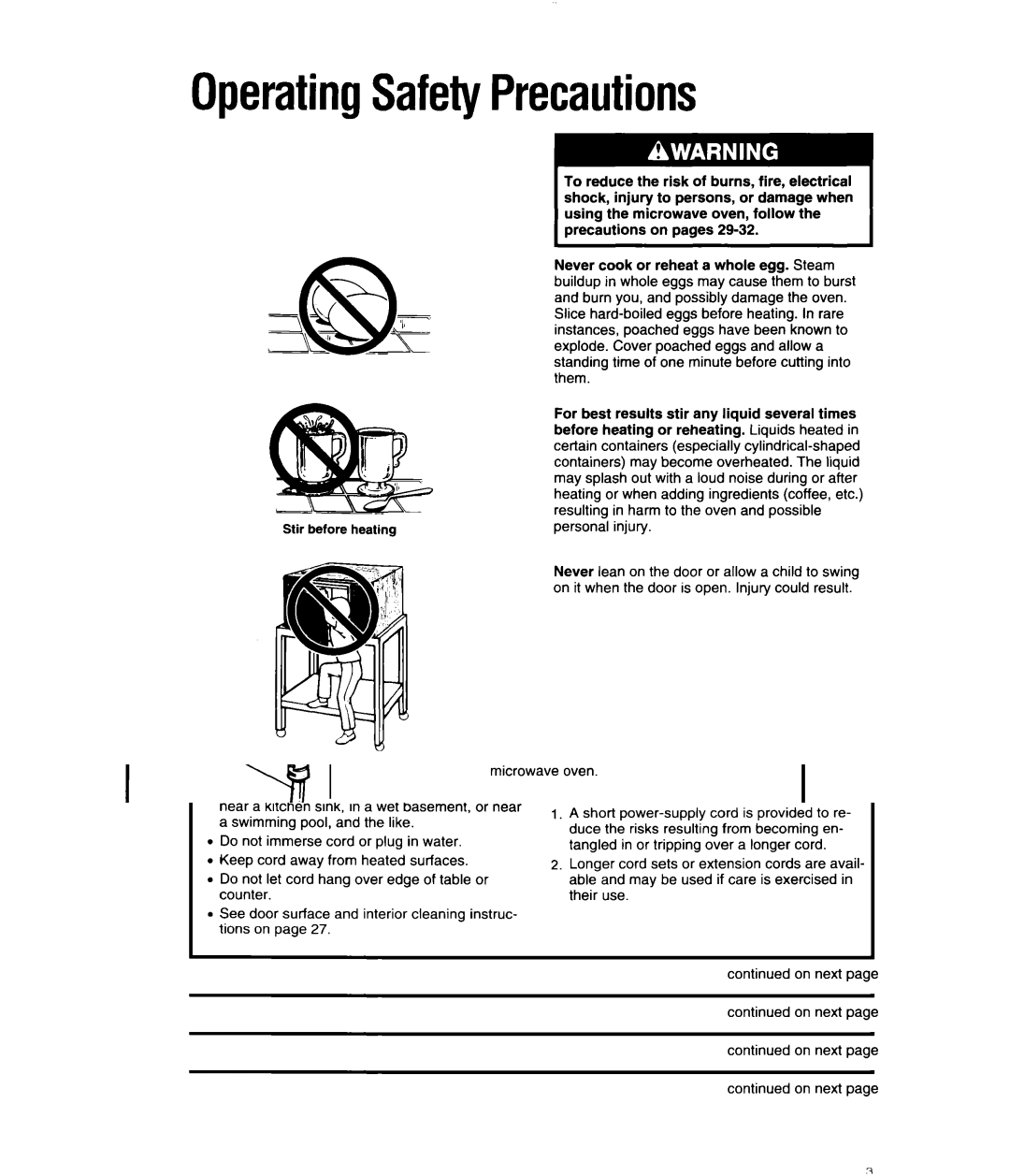 Whirlpool MS3080XB user manual OperatingSafetyPrecautions 