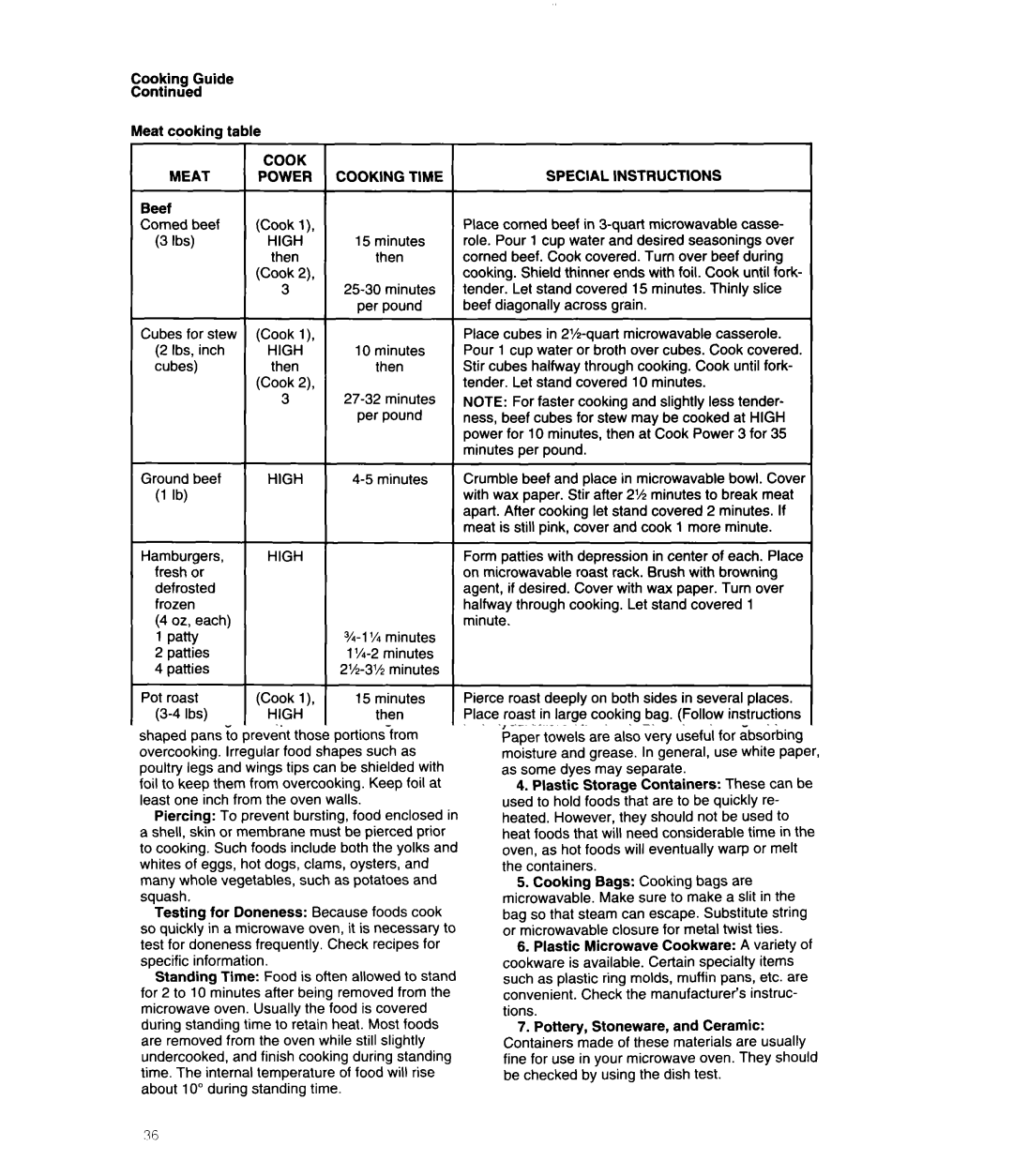 Whirlpool MS3080XB user manual Cook Meat Power 