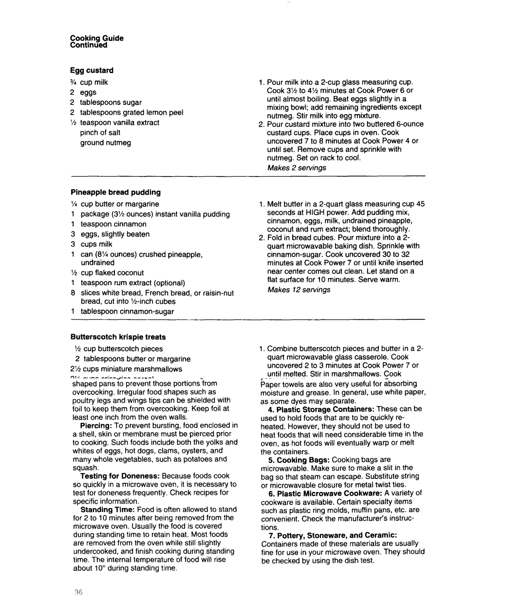 Whirlpool MS3080XB user manual Egg custard % cup milk 