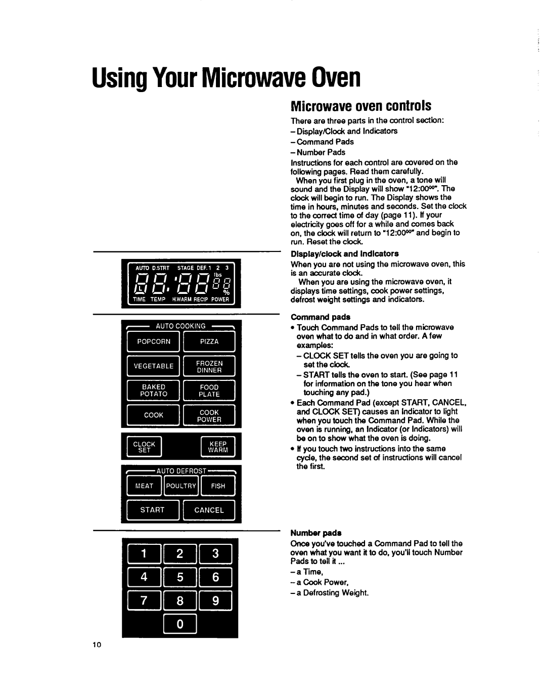 Whirlpool MS3080XY user manual Microwaveovencontrols, Command pads, Number pads 