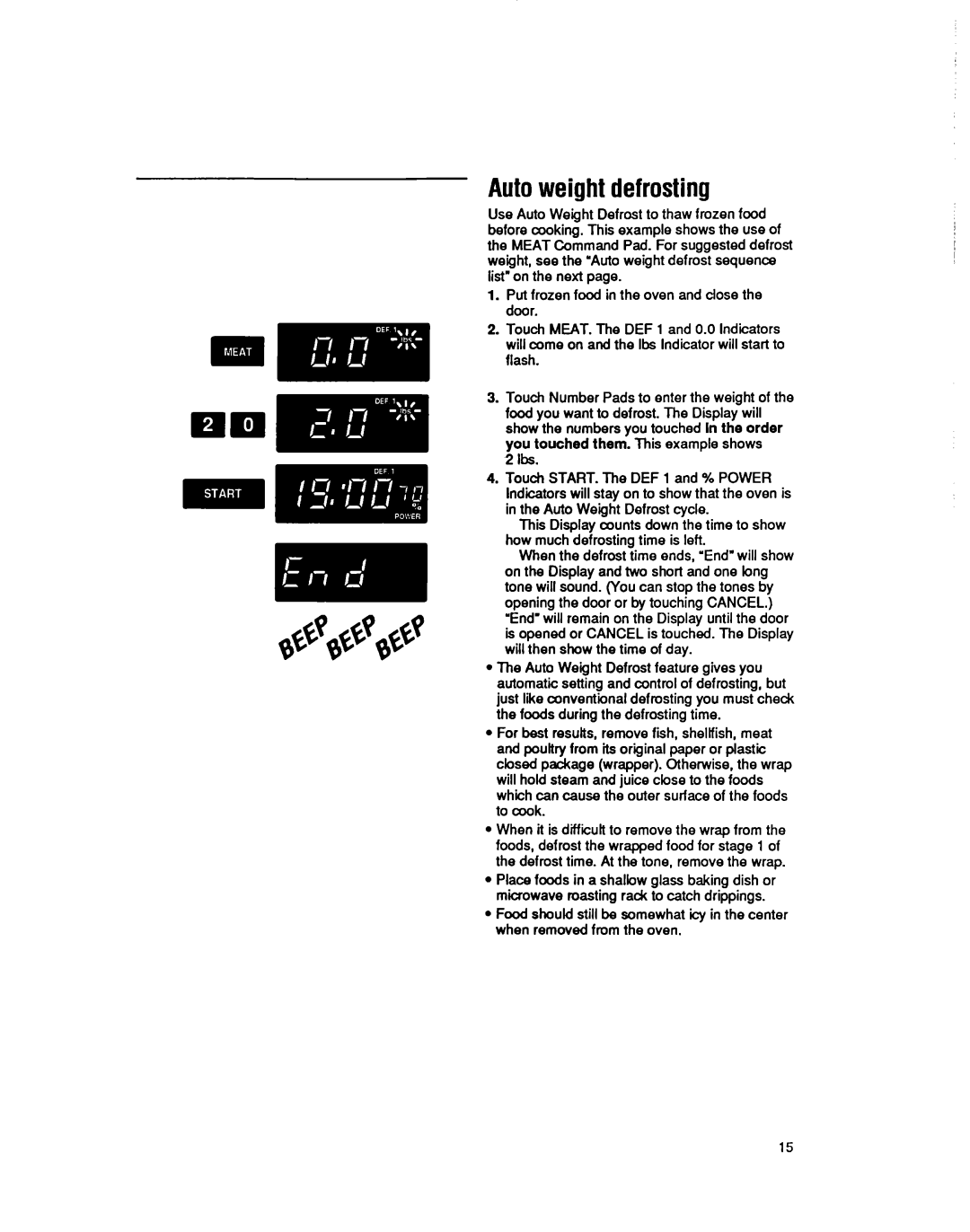 Whirlpool MS3080XY user manual Autoweight defrosting 