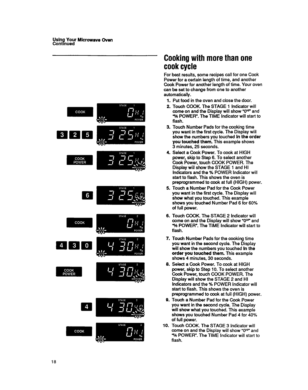 Whirlpool MS3080XY user manual Cookingwith morethan one cookcycle, Using Your Mkrowave Oven Contmued 