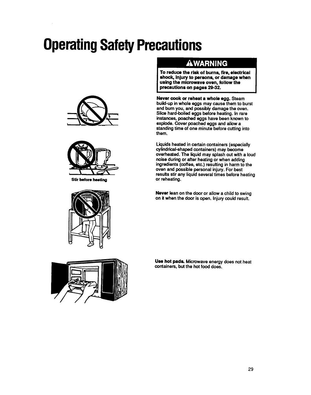 Whirlpool MS3080XY user manual OperatingSafetyPrecautions 