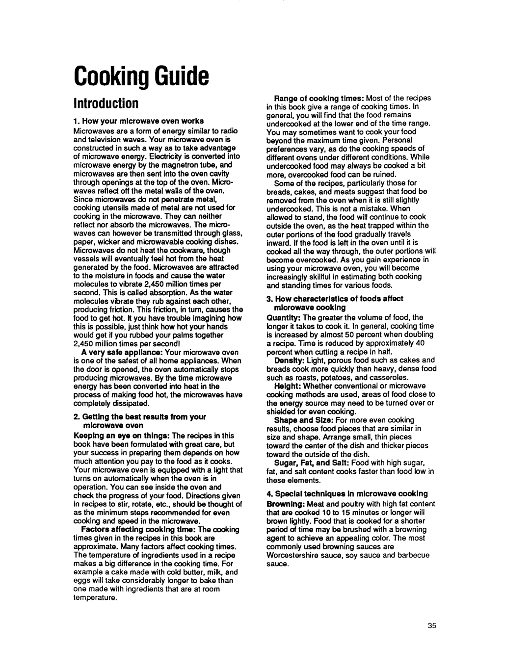 Whirlpool MS3080XY Introduction, How your mlcrowave oven works, How characterlstlcs of foods affect mlcrowave cooklng 