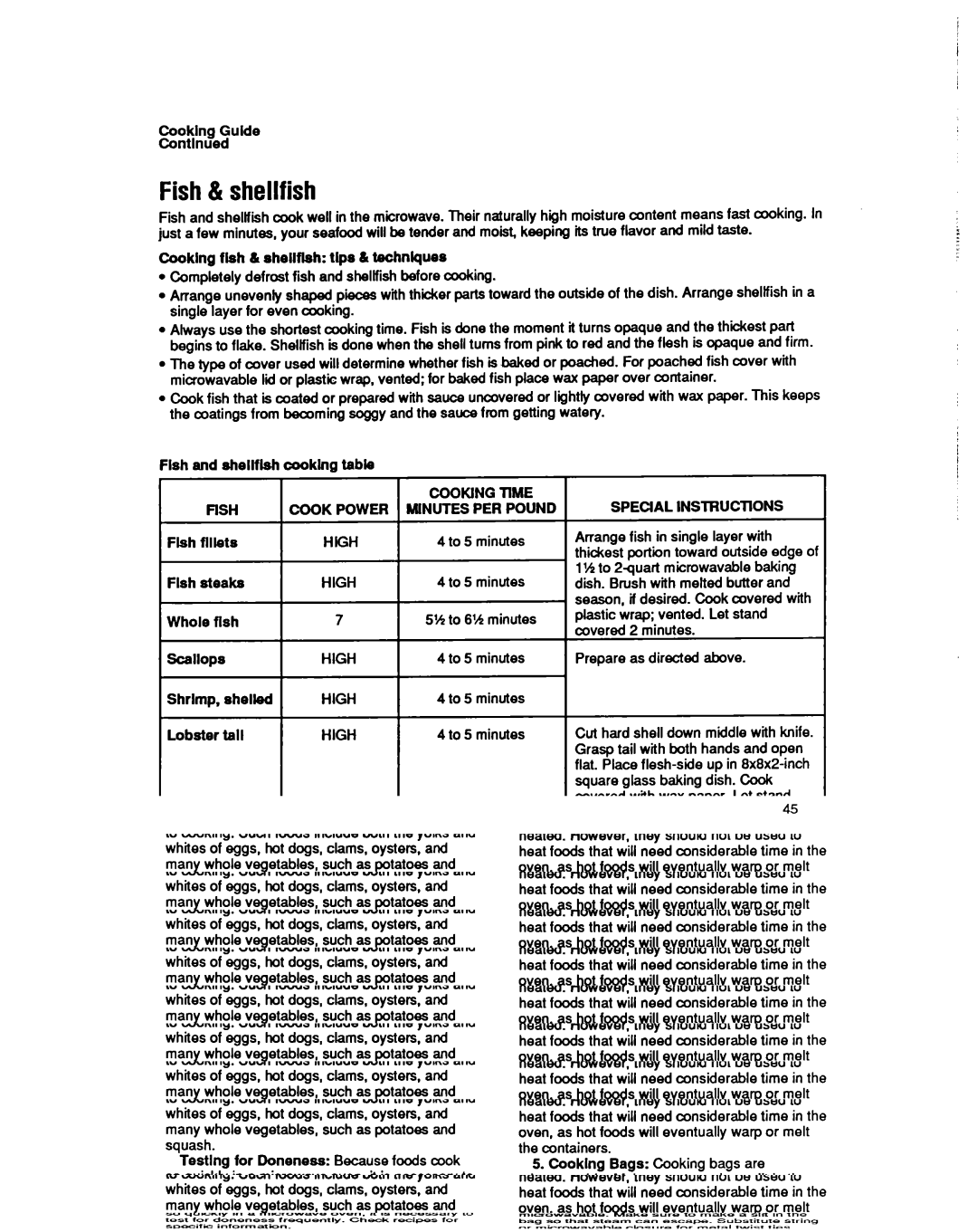 Whirlpool MS3080XY user manual Fish& shellfish 