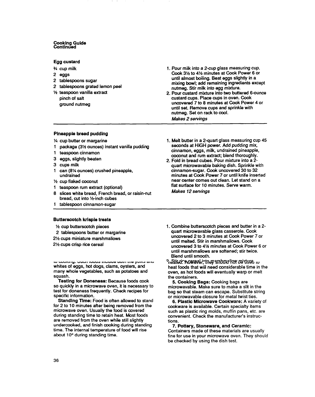 Whirlpool MS3080XY user manual Cooklng Guide Contlnued 