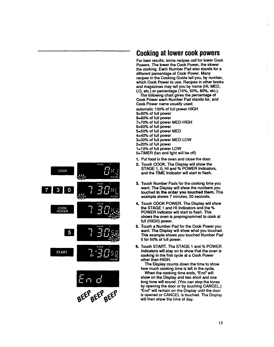 Whirlpool MS3080XY user manual Cookingat lower cookpowers 