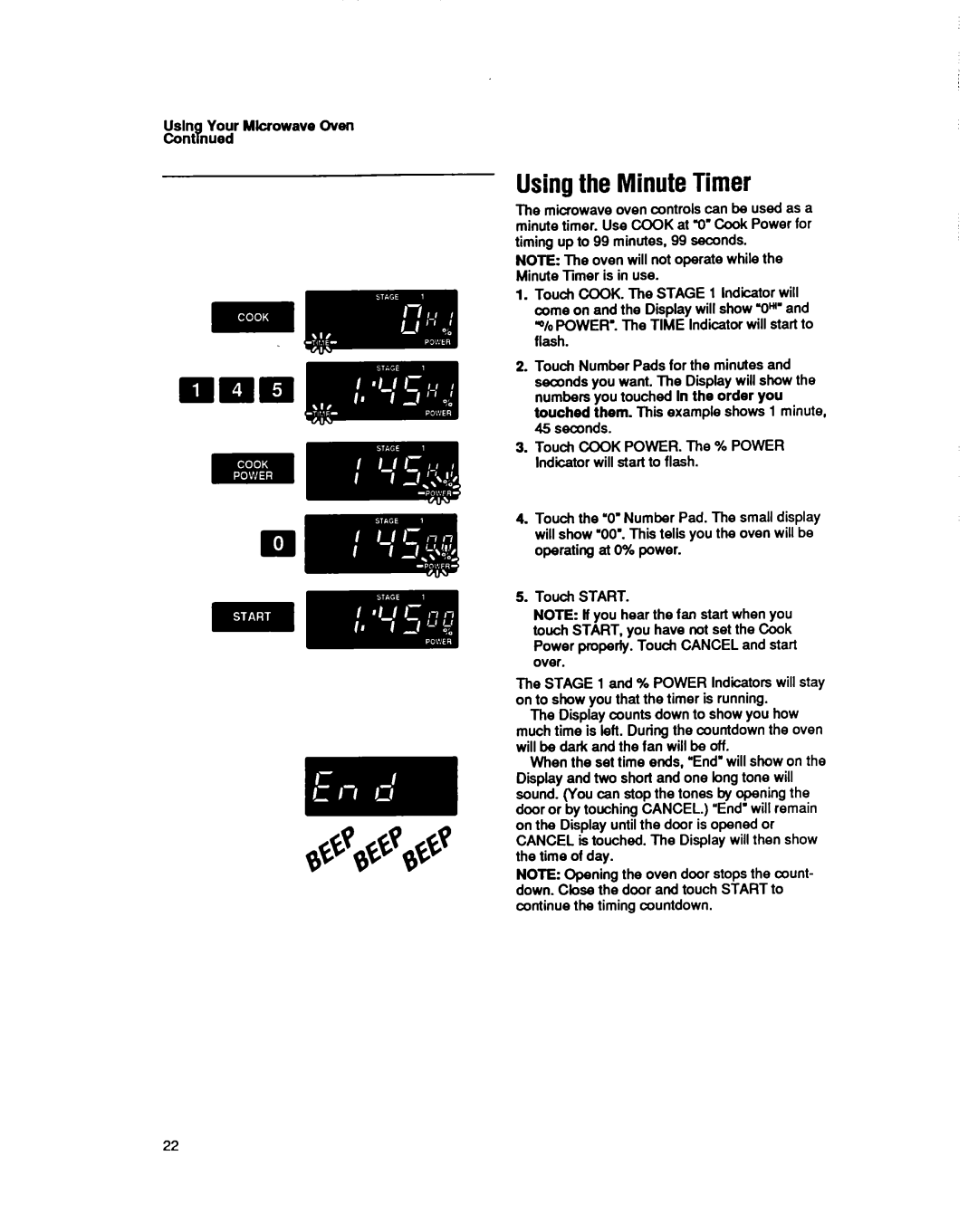 Whirlpool MS3080XY user manual Usingthe MinuteTimer, Usln Your Mkrowave Oven Cont Bnued 
