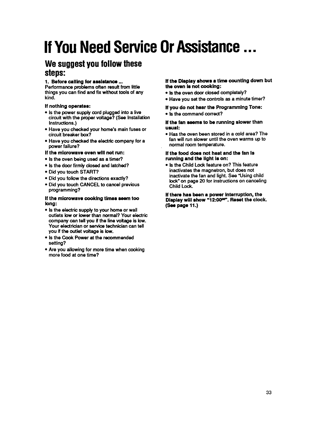 Whirlpool MS3080XY user manual If YouNeedServiceOrAssistancern=, Wesuggestyou follow these steps 