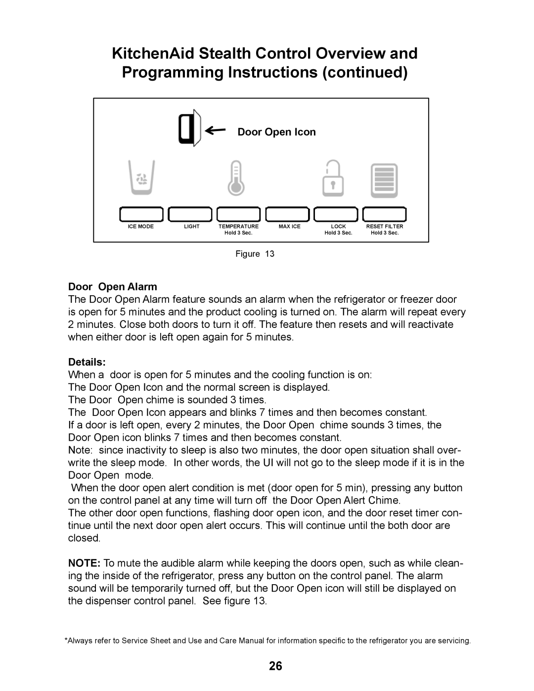 Whirlpool KSRJ25FXBL, MSD2559XEW, MSD2559XEM, MSD2559XEB, KSRJ25FXMS, KSRJ25FXMT manual Door Open Icon, Door Open Alarm, Details 