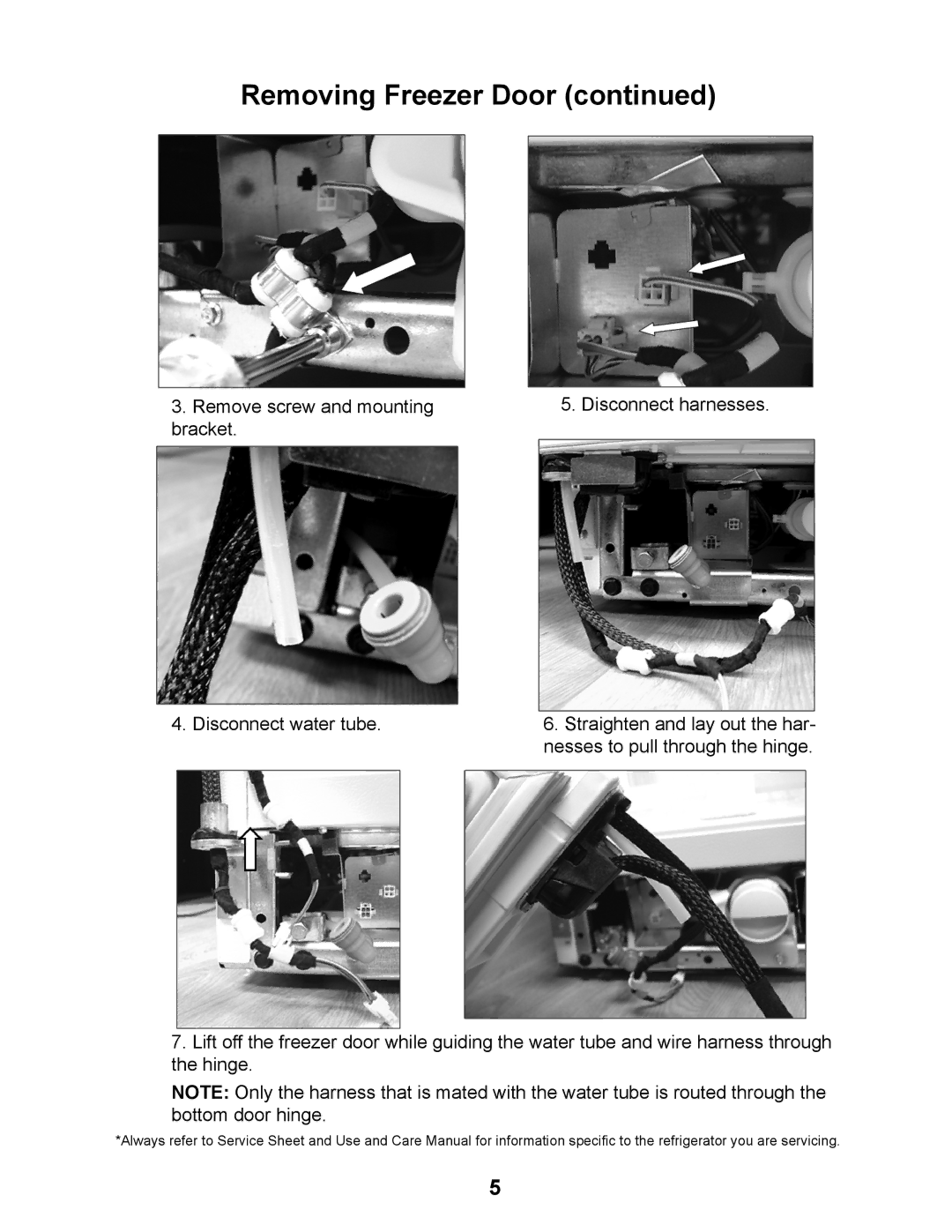 Whirlpool MSD2559XEB, MSD2559XEW, MSD2559XEM, KSRJ25FXMS, KSRJ25FXMT, KSRJ25FXBL manual Removing Freezer Door 