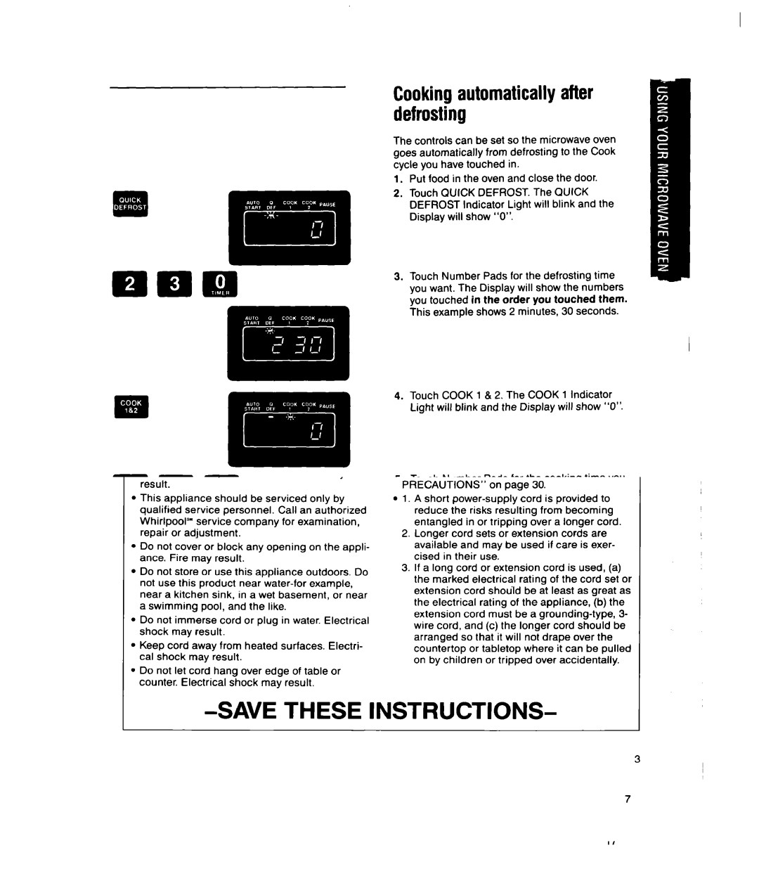 Whirlpool MSI065XY, MSI040XY user manual Cookingautomatically after defrosting, This example shows 4 minutes, 30 seconds 