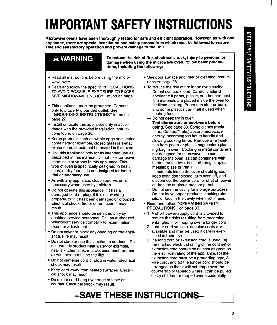 Whirlpool MSI065XY, MSI040XY user manual Importantsafetyinstructions, Read and follow Operating Safety Precautions on 