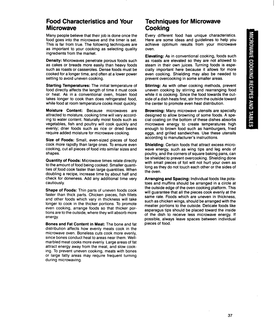 Whirlpool MSI065XY, MSI040XY user manual Food Characteristics and Your Microwave 