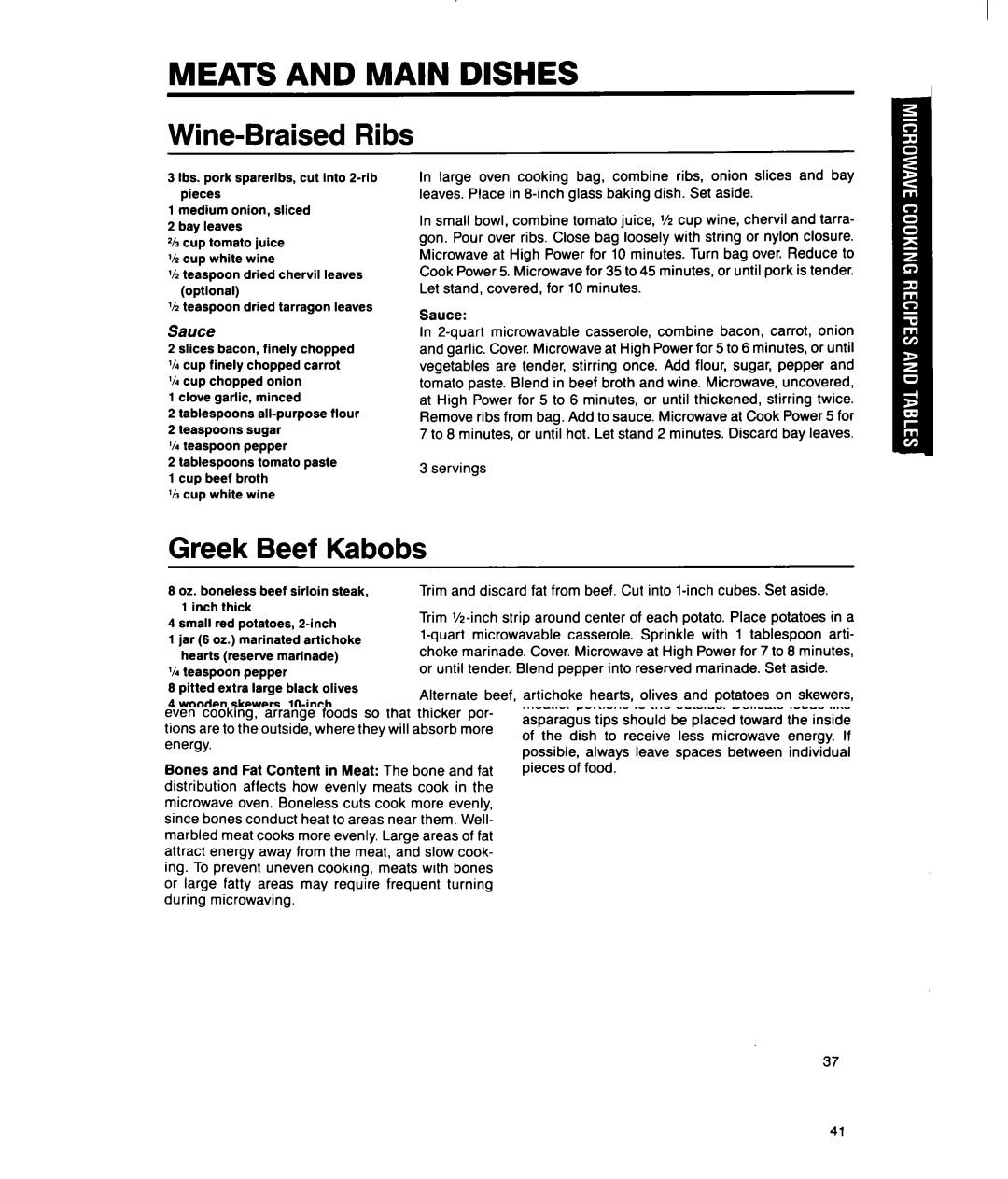 Whirlpool MSI065XY, MSI040XY Meats and Main Dishes, Wine-Braised Ribs, Greek Beef Kabobs, Southern-Style Pork Chops 