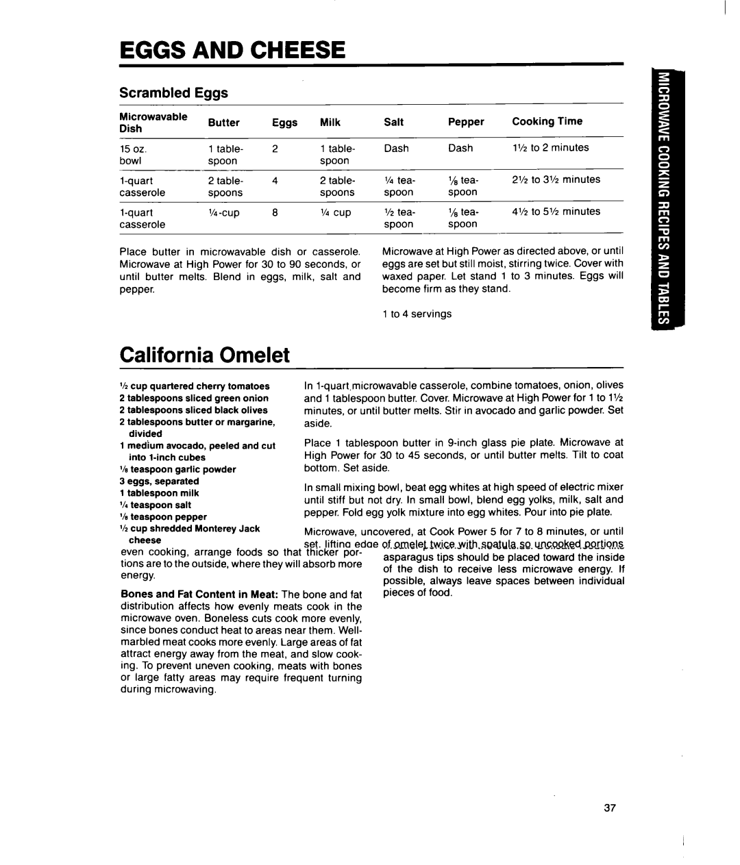 Whirlpool MSI065XY, MSI040XY user manual Eggs and Cheese, California Omelet, Cheese Sauce, ‘/4cup, Tea 