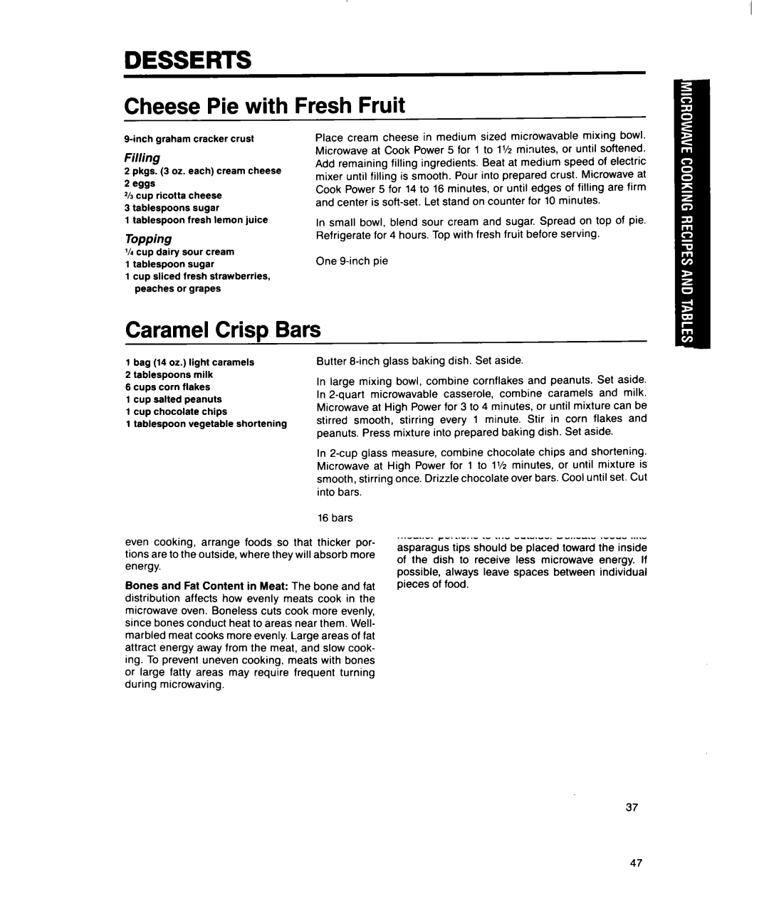 Whirlpool MSI065XY, MSI040XY Desserts, Cheese Pie with Fresh Fruit, Caramel Crisp Bars, Butterscotch Topping, Pudding Mix 