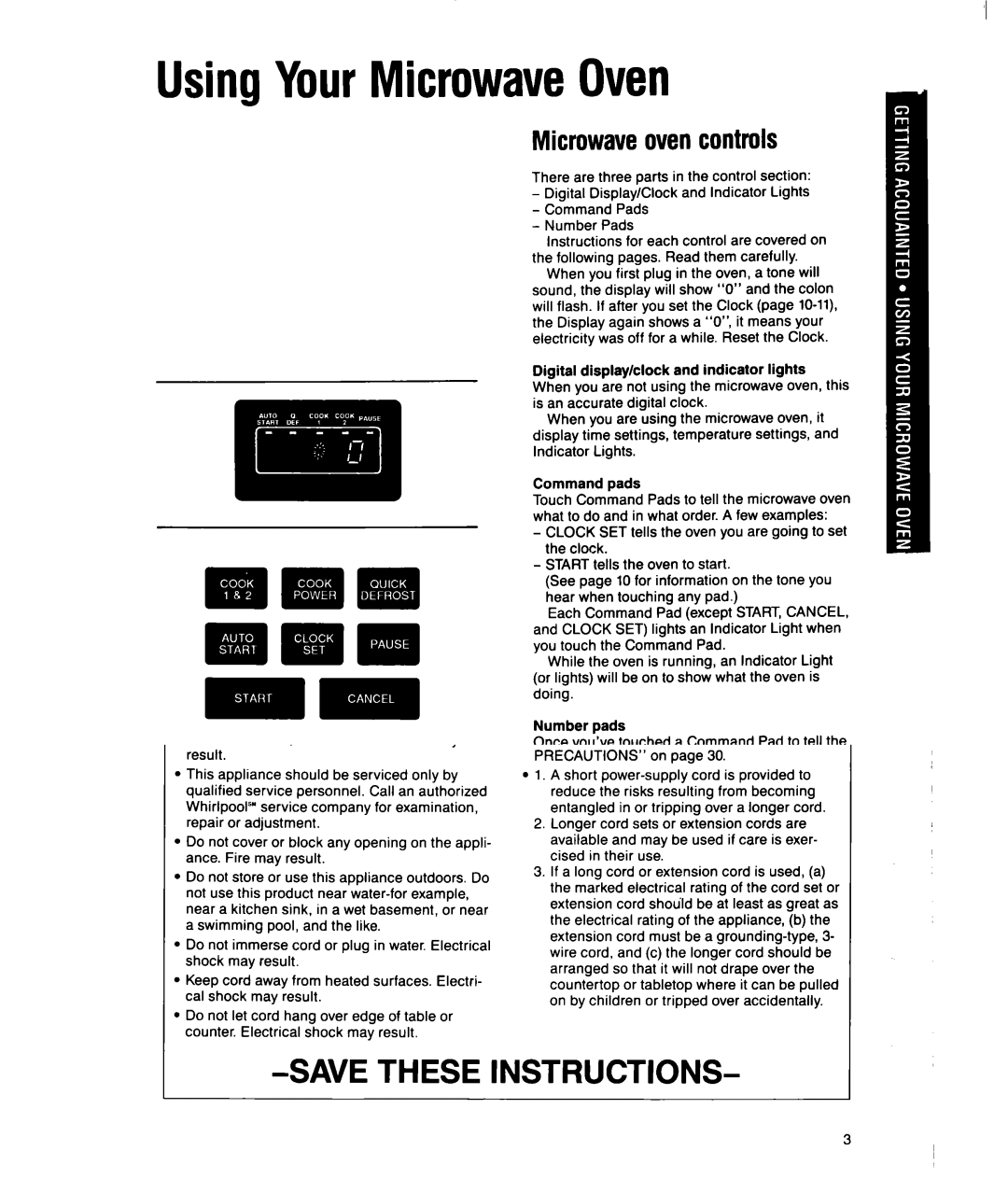 Whirlpool MSI065XY, MSI040XY user manual UsingYourMicrowaveOven, Microwaveoven controls 