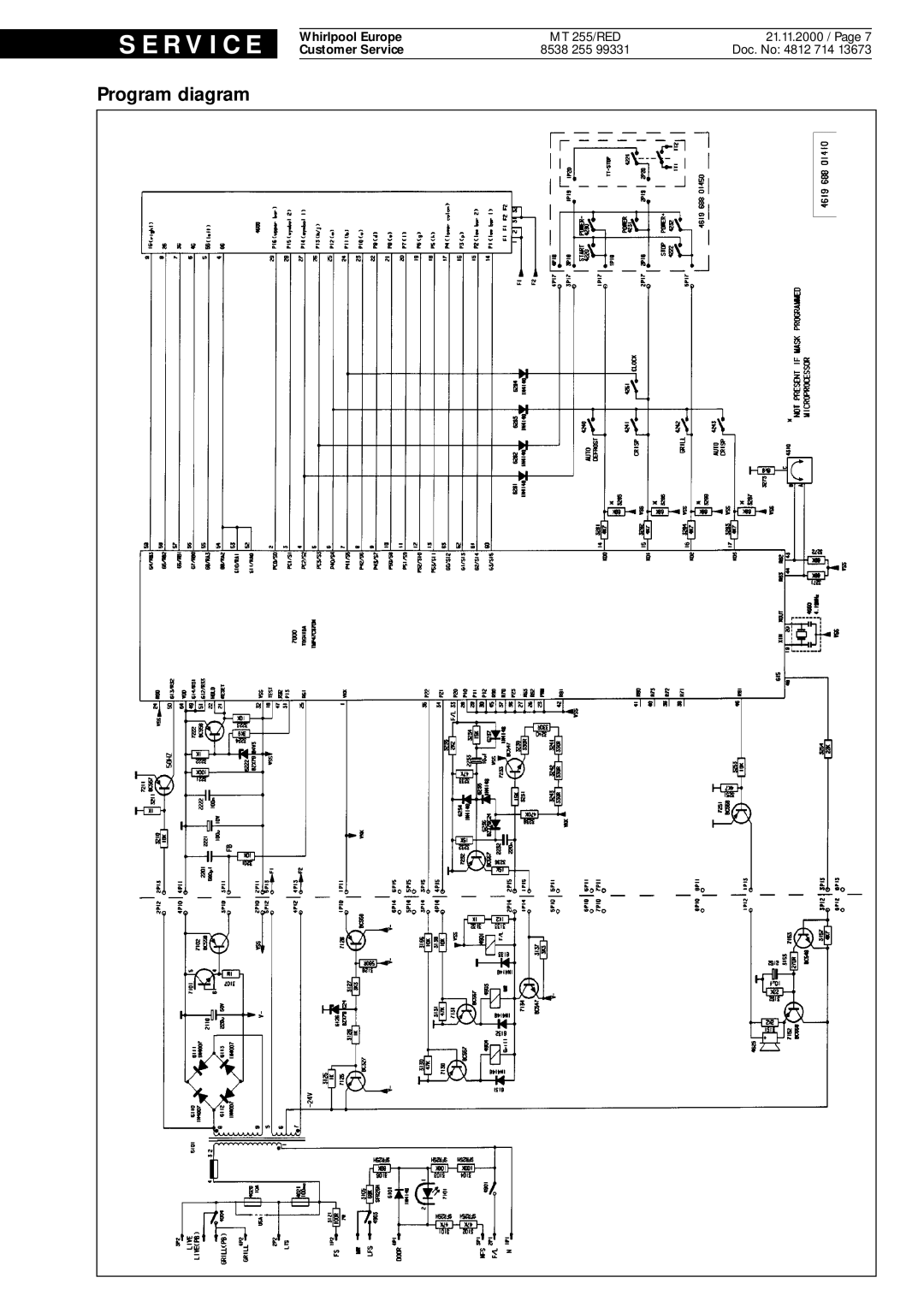Whirlpool service manual Program diagram, S E R V I C E, MT 255/RED, 21.11.2000 / Page, 8538, Doc. No 