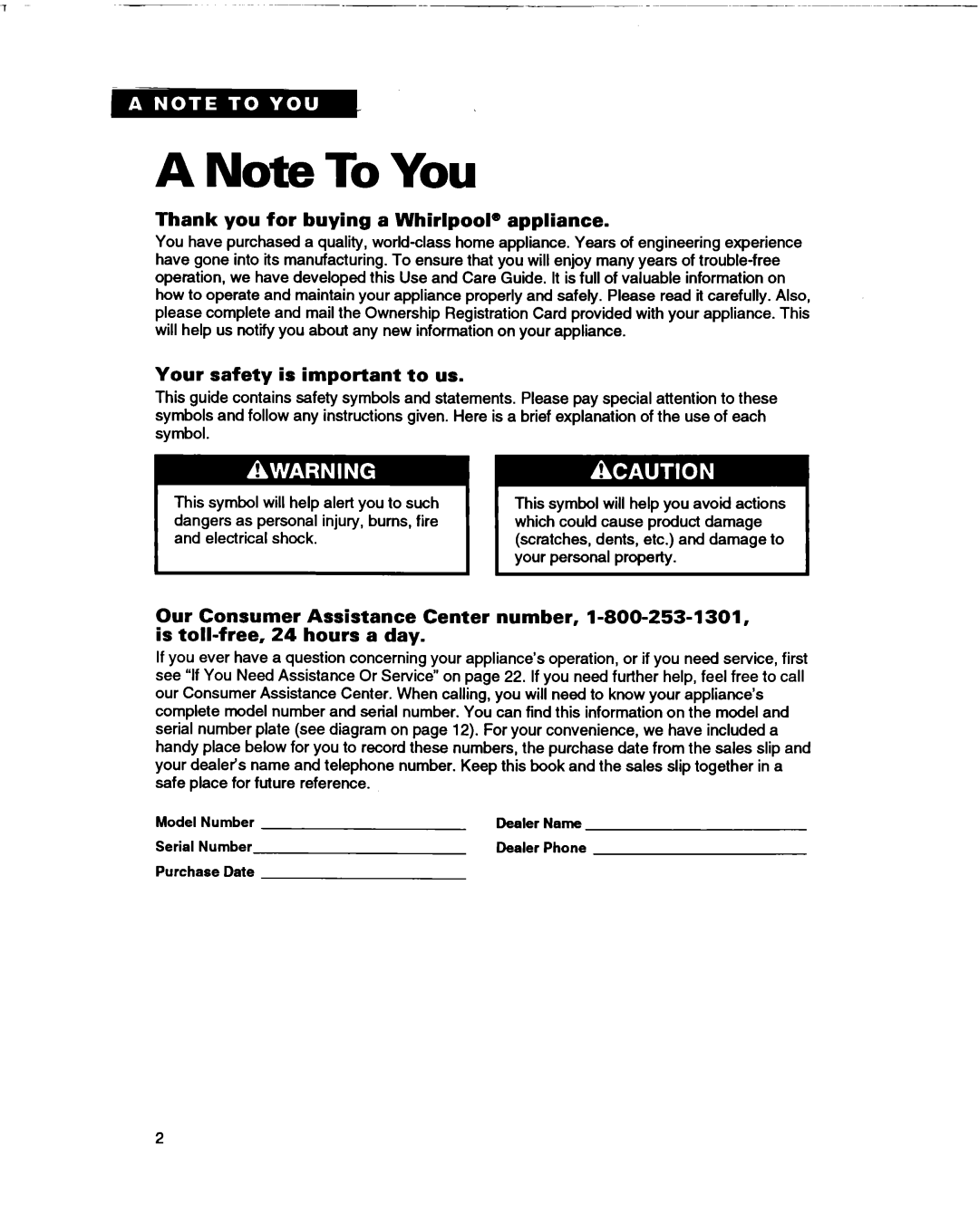 Whirlpool MT0060XB installation instructions Thank you for buying a Whirlpool@ appliance, Your safety is important to us 