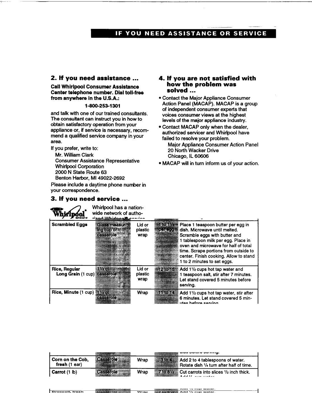 Whirlpool MT0060XB If you need assistance, If you need service, If you are not satisfied with how the problem was solved 