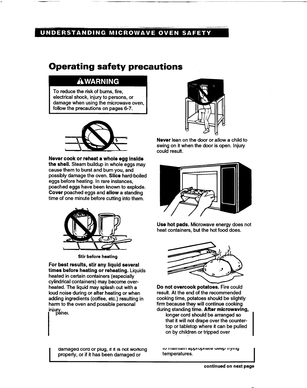 Whirlpool MT0060XB installation instructions Operating safety precautions 