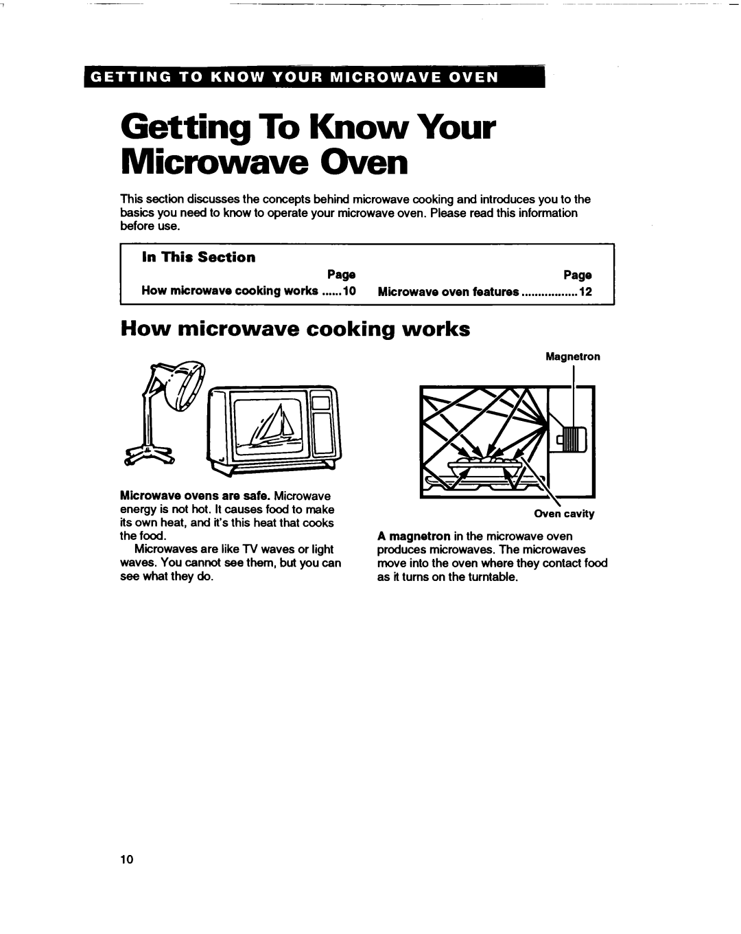 Whirlpool MT0060XB Getting To Know Your Microwave Oven, How microwave cooking works, In This Section PagePage 